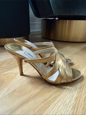 Jimmy Choo Gold Leather Slide Mules